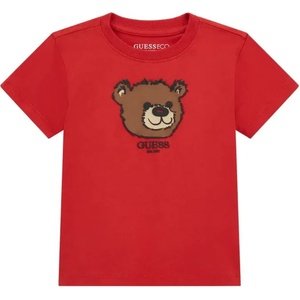 GUESS Червена тениска с къс ръкав за мини момче с мече Guess