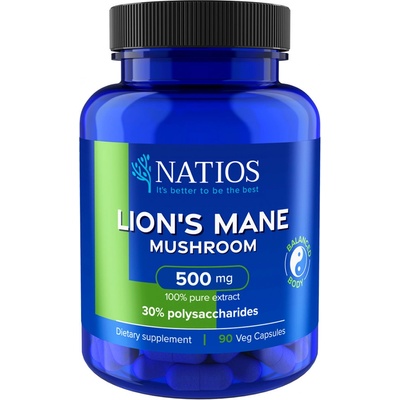 Natios Lion's Mane Extract, 500 mg, 30% polysaccharides, 90 vegánskych kapsúl