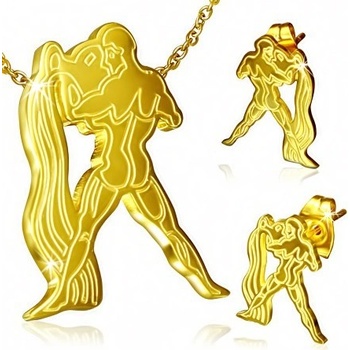 Šperky eshop zlatý ocelový set puzetové náušnice a přívěsek Vodnář S47.10
