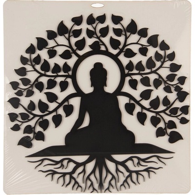 Dřevěná nástěnná dekorace Budha a strom života černá 35 × 35 cm