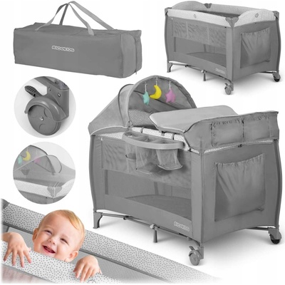 Ricokids Cestovná postieľka RK-240 125 × 65 × 78 cm sivá levanduľa