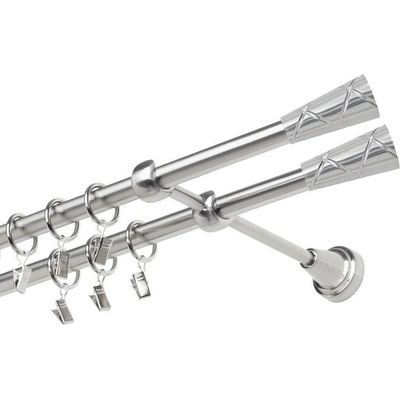 OK-GarnýžeCZ Garnýž kovová dvouřadá 19mm Trapezium double nerez 140 cm do stěny / kroužky s žabkou