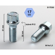 Kolový šroub M14x1,5x30 koule R12, klíč 17, S17D30R12, výška 51