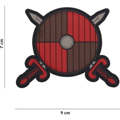 Gumová nášivka 101 Inc Viking Shield - červená-hnedá