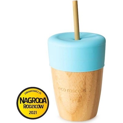 Eco Rascals bambusový kelímek se silikonovým víčkem a slámkou modrá 240 ml
