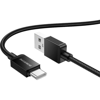 BOROFONE Кабел за данни / зареждане - Borofone BX120 Placer - USB към Type-C, алуминиев корпус, оплетка Nylon, 3A, 1m - Черен