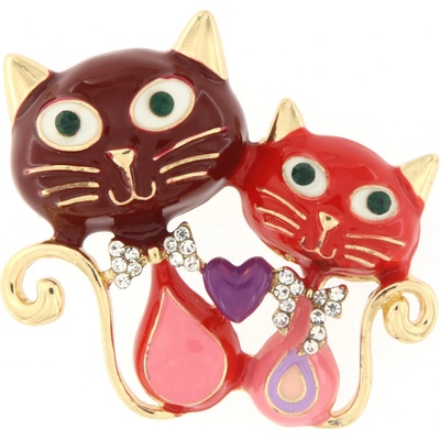 Biju brož zamilované kočky se zirkony červená 9001492