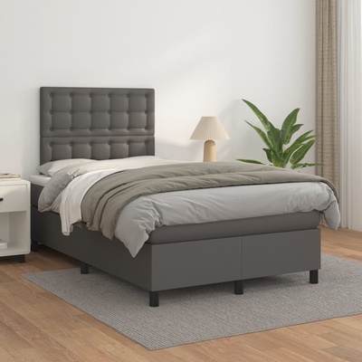 vidaXL Box spring postel s matrací 3142833 umělá kůže šedá