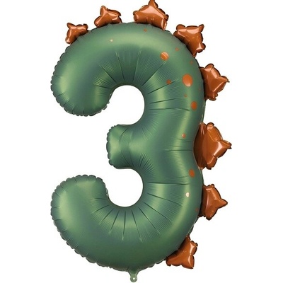 PartyDeco Balónek fóliový číslo 3 Dinosaurus 92 cm