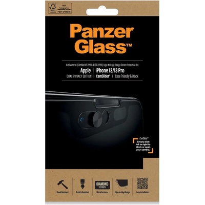 Panzer Privacy Протектор с Selfie Плъзгач за iPhone 13 Pro / 13, PanzerGlass Camslider, Черен (5711724127489)