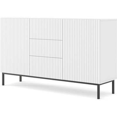 BIM Furniture Комод Ravenna B 150 2D3S фрезован фолиран MDF, бял мат/черно (RAVENNACAB150WMBLF)