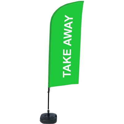 Jansen Display Kompletní sada reklamní vlajky ve tvaru křídla, Take away, zelená, 1105 x 3300 mm