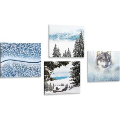 Set obrazů vlk v tajemném lese - 4x 40x40