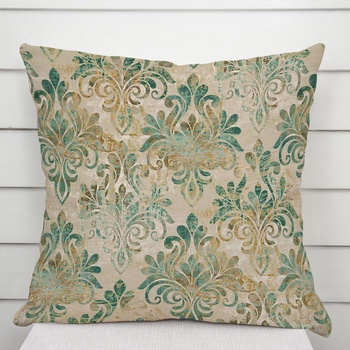 Biante Zamatová Tamara TMR-049 Hnedo-zelený zámocký vzor na svetlo hnedom 40 x 40 cm