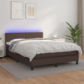vidaXL Боксспринг легло с матрак LED кафяво 140x190 см изкуствена кожа (3134102)