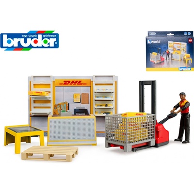 Bruder 62251 bworld DHL shop s paletovým vozíkem
