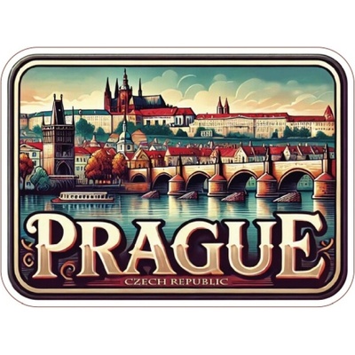 Samolepka ČR Prague s hradom a mostom 6 x 8,2 cm - farebná