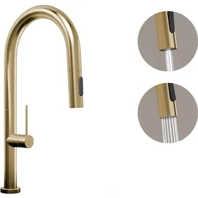 Твоят Стил - Кухненски Мивки Brush gold смесител за кухня с изтегляща глава, 2 режима на струя - 9020