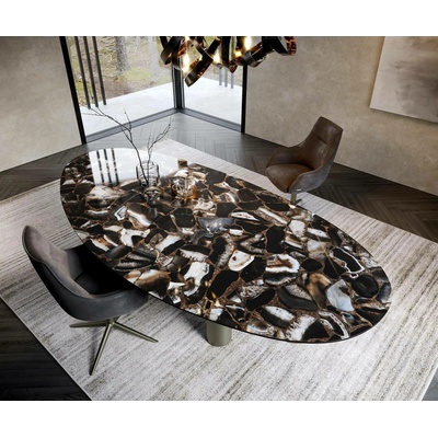 DELIFE Jídelní stůl Edge Oval 280 x 130 keramika Iris FMG Agatablack Troa nerezová ocel grafitová