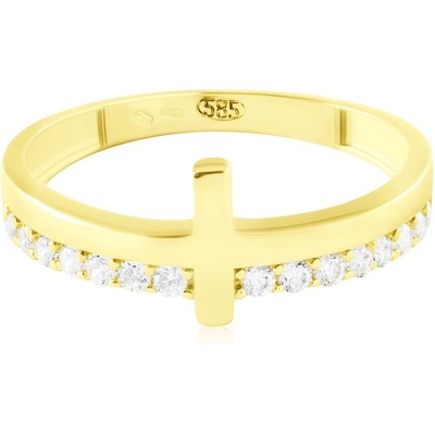 Gemmax Zlatý prsten křížek se zirkony zlatý GLRYB 02686