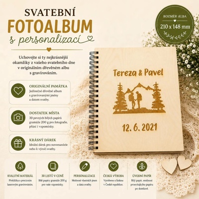 Svatební fotoalbum Hory | Dřevěné personalizované album A5 – Zboží Dáma