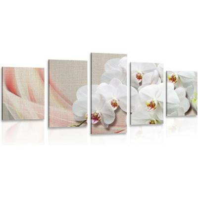 5-dílný obraz bílá orchidej na plátně - 100x50