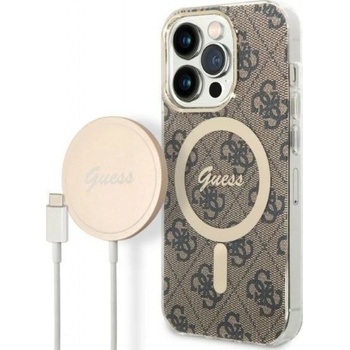 Image 1 of GUESS Гръб Guess 4G MagSafe Compatible Case + Зарядно Wireless Charger за iPhone 14 Prо - Кафяв