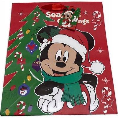 žiadna značka Vianočná darčeková taška Myšiak Mickey Papierová 32,5x26,5x13,5 cm