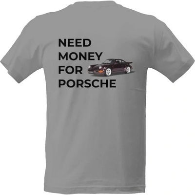 Tričko s potiskem Need money for porsche pánské tmavě šedý melír