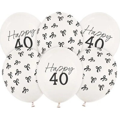 PartyDeco Balónky latexové Happy 40" s mašličkami 30 cm