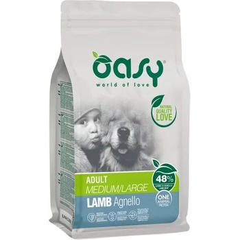 Oasy ADULT MEDIUM - LARGE Lamb Monoprotein пълноценна храна за пораснали кучета над 1 година, от средни и едри породи, с агнешно месо, БЕЗ ЗЪРНО, 12 кг - Италия