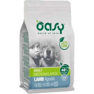 Oasy ADULT MEDIUM - LARGE Lamb Monoprotein пълноценна храна за пораснали кучета над 1 година, от средни и едри породи, с агнешно месо, БЕЗ ЗЪРНО, 12 кг - Италия