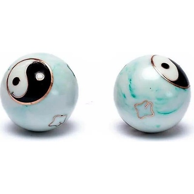 Authentic Čínske meditačné guličky Baoding balls Yin Yang biela/zelená mramorované 3,5cm