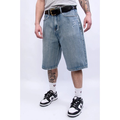 Ed Hardy Mens Gothic Floral Denim Jort Distressed Blue Wash
