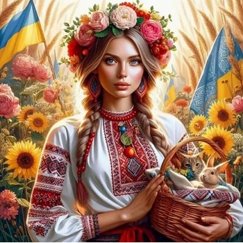 Norimpex - Puzzle Diamant painting: Ukrainian woman with a basket 30x40cm - 1 - 39 piese
