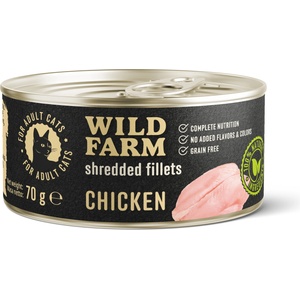 WILD FARM Филе от пиле 70 г - беззърнена мокра храна за котки, филе в бульон