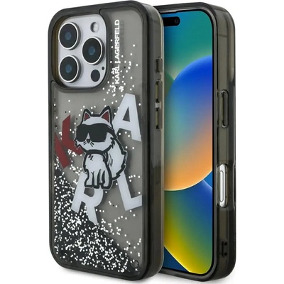 KARL LAGERFELD Кейс с течно брокат и лого на Karl Lagerfeld Choupette за iPhone 16 Pro Max - черен (3666339464059)