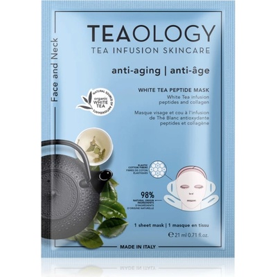 Teaology White Tea Peptide Mask платнена маска за интензивно опъване и озаряване на кожата на лицето 21ml