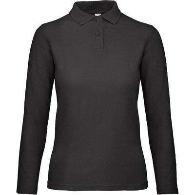 B&C ID.001 LSL /women Dámske piqué polo s dlhým rukávom čierna