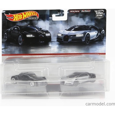 Mattel hot wheels Bugatti Set 2x Veyron 2009 + Bugatti Chiron 2016 Černá Stříbrná 1:64
