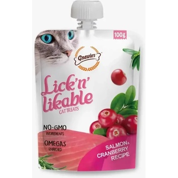 GNAWLERS Lick’n Lickable течно лакомство за котка сьомга и червена боровинка 100gr