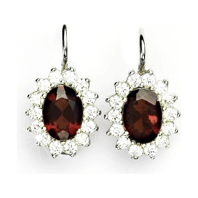 Čištín Zlaté náušnice Kate, bílé i žluté zlato, přírodní granát a čiré zirkony - NK 1507