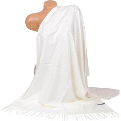 Дамски кашмирен шал в млечно бяло с малки камъчета