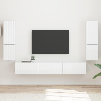 vidaXL Комплект ТВ шкаф 4 pcs Лъскаво бяло Инженерно дърво (3409046)