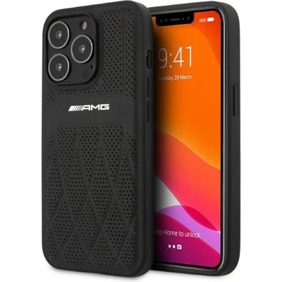 Mercedes-Benz Кейс AMG AMHCP13XOSDBK за iPhone 13 Pro Max 6.7"", черен / черен, твърд, Leather Curved Lines (22498-0)