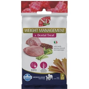 Farmina N&D Quinoa Weight Management Dental Care Treat With Lamb, Broccoli and Asparagus Medium Maxi - Дентални стикове за кучета от средни и едри породи с агнешко, киноа, броколи и аспержи - 100 гр, Италия -
