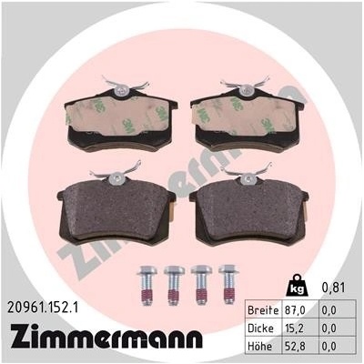 Sada brzdových destiček, kotoučová brzda ZIMMERMANN 20961.152.1