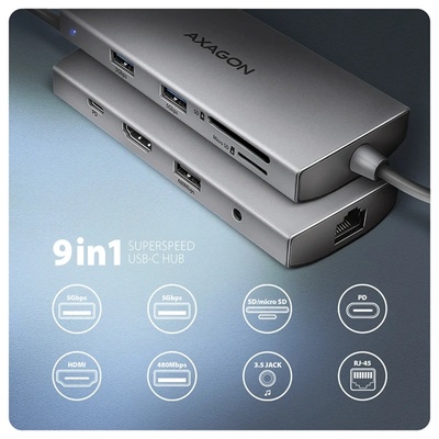 AXAGON HMC-8HLSA USB-C 3.2 Gen 1 3x USB-A + 4K/30Hz HDMI + SD/microSD GLAN Audio PD 100W хъб (HMC-8HLSA)