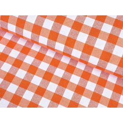 Kanafas Menorca - oranžové káro - metráž šířka 140 cm