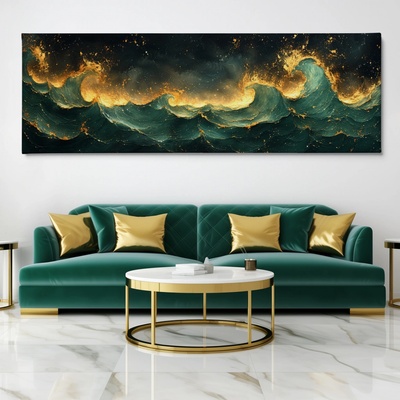 Obraz na plátně - Vlny v Emeraldu FeelHappy.cz Velikost obrazu (šířka x výška): 90 x 30 cm